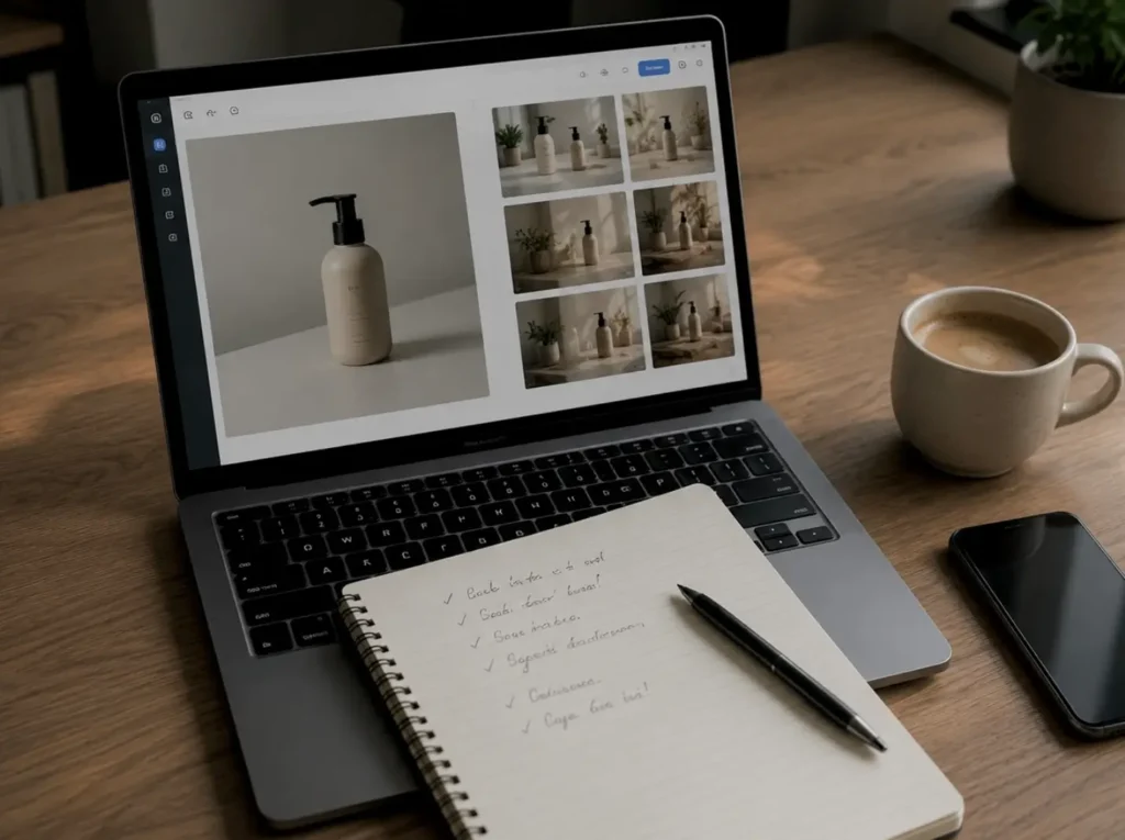 AI-tool voor productfotografie met achtergrond-vervanging en meerdere lifestyle-scenes