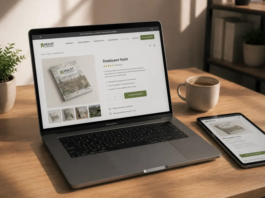 Werkplek waar productafbeeldingen voor een WooCommerce webshop worden gecomprimeerd voor snellere laadtijden