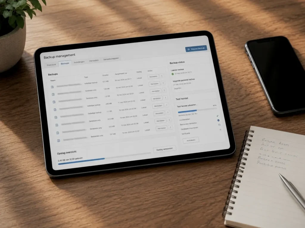 Backup en restore-test van een WooCommerce webshop tijdens maandelijks onderhoud in Zeeland