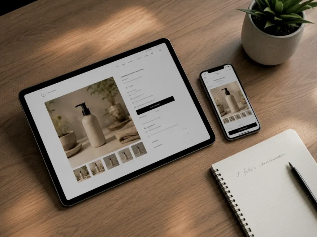 WooCommerce productpagina met een door AI gegenereerde lifestyle-foto van het product