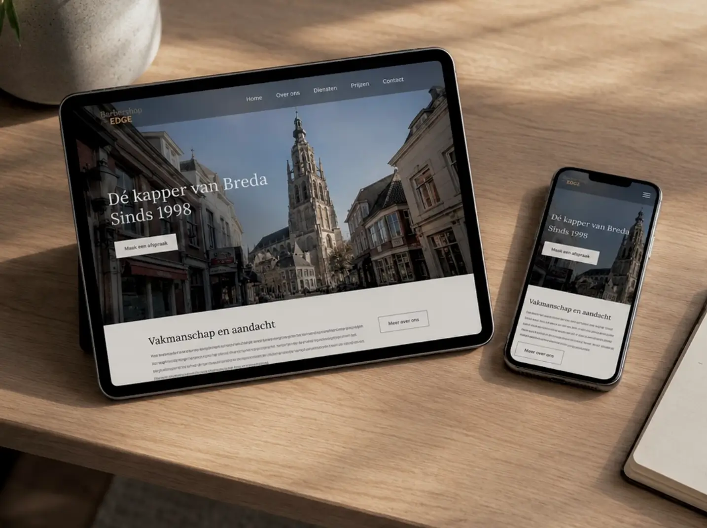 Website van een lokale Bredase ondernemer met de Grote Kerk als beeldherkenning