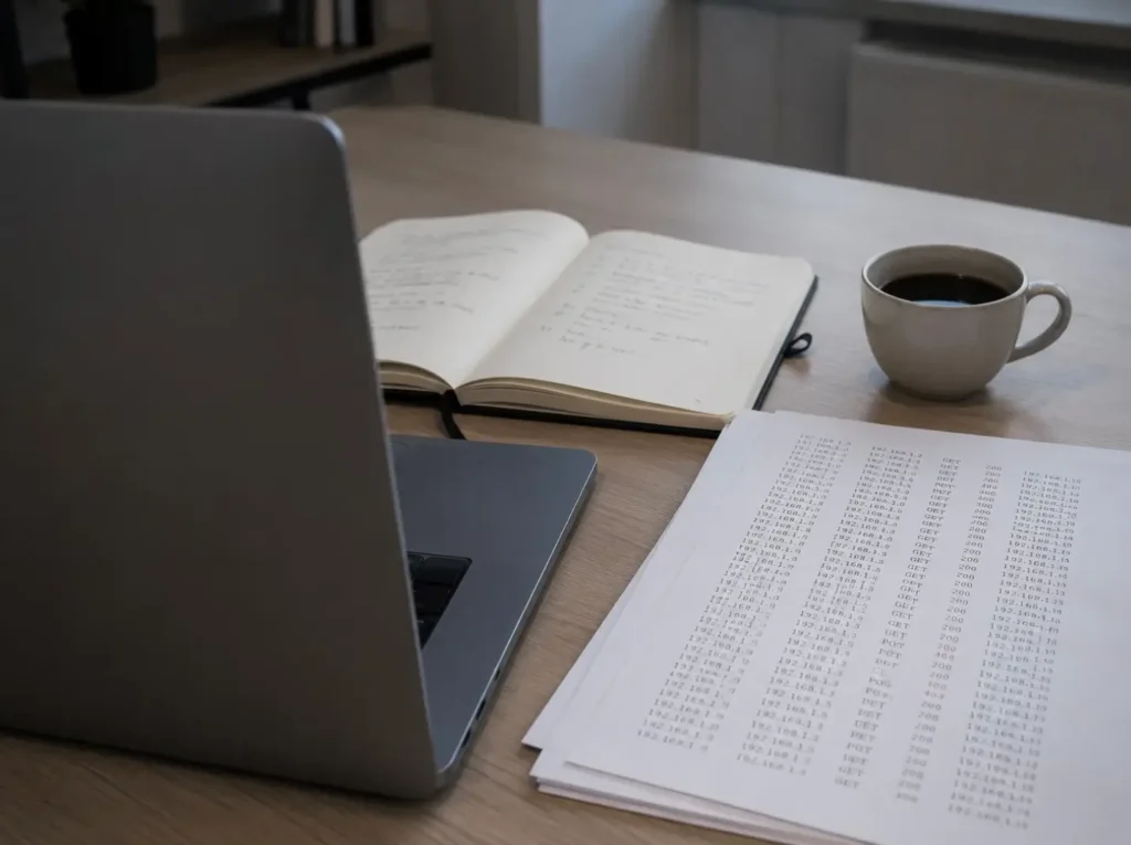 Werkplek voor monitoring van brute-force aanvallen op een WordPress login pagina met logboeken en notities