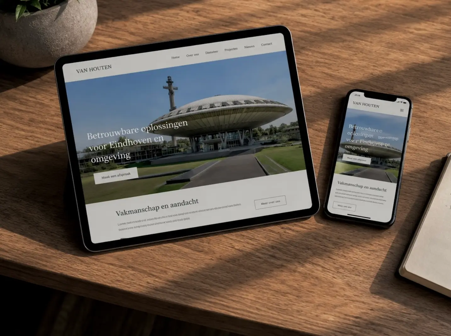 Website van een lokale Eindhovense ondernemer met de Evoluon als beeldherkenning