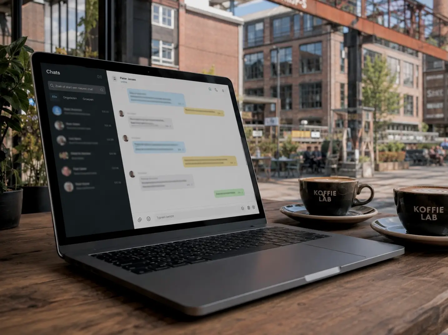 Overleg met een Eindhovense ondernemer bij een kop koffie in een koffiezaak in Strijp-S