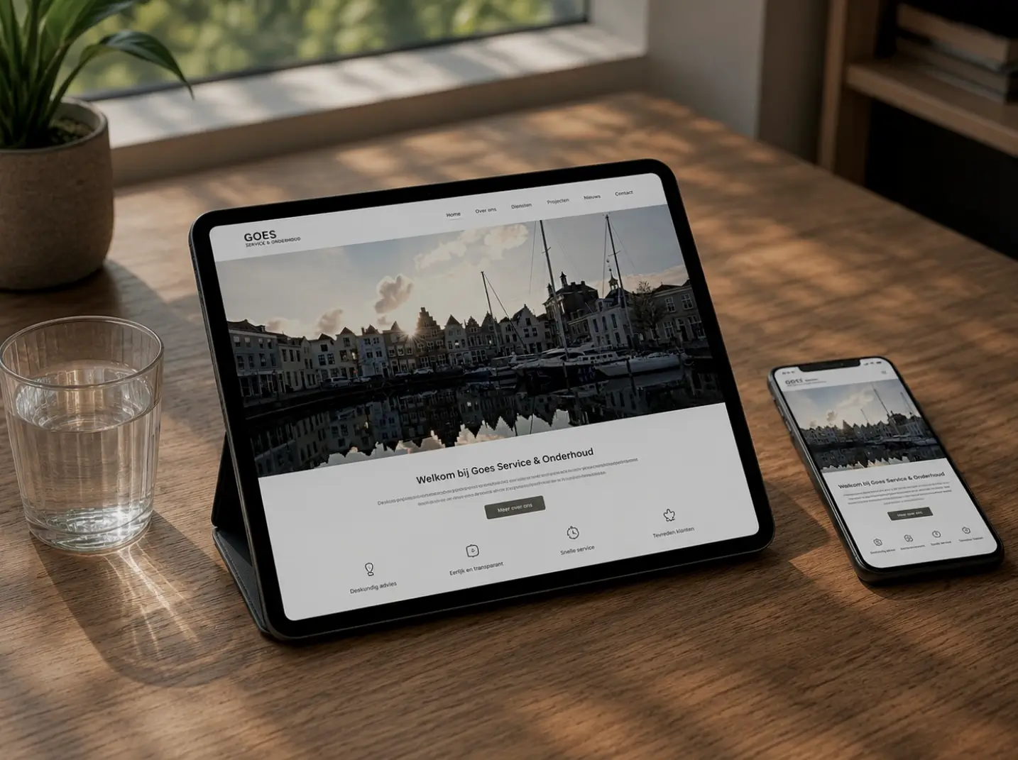 Website van een lokale Goese ondernemer met de stad haven als beeldherkenning