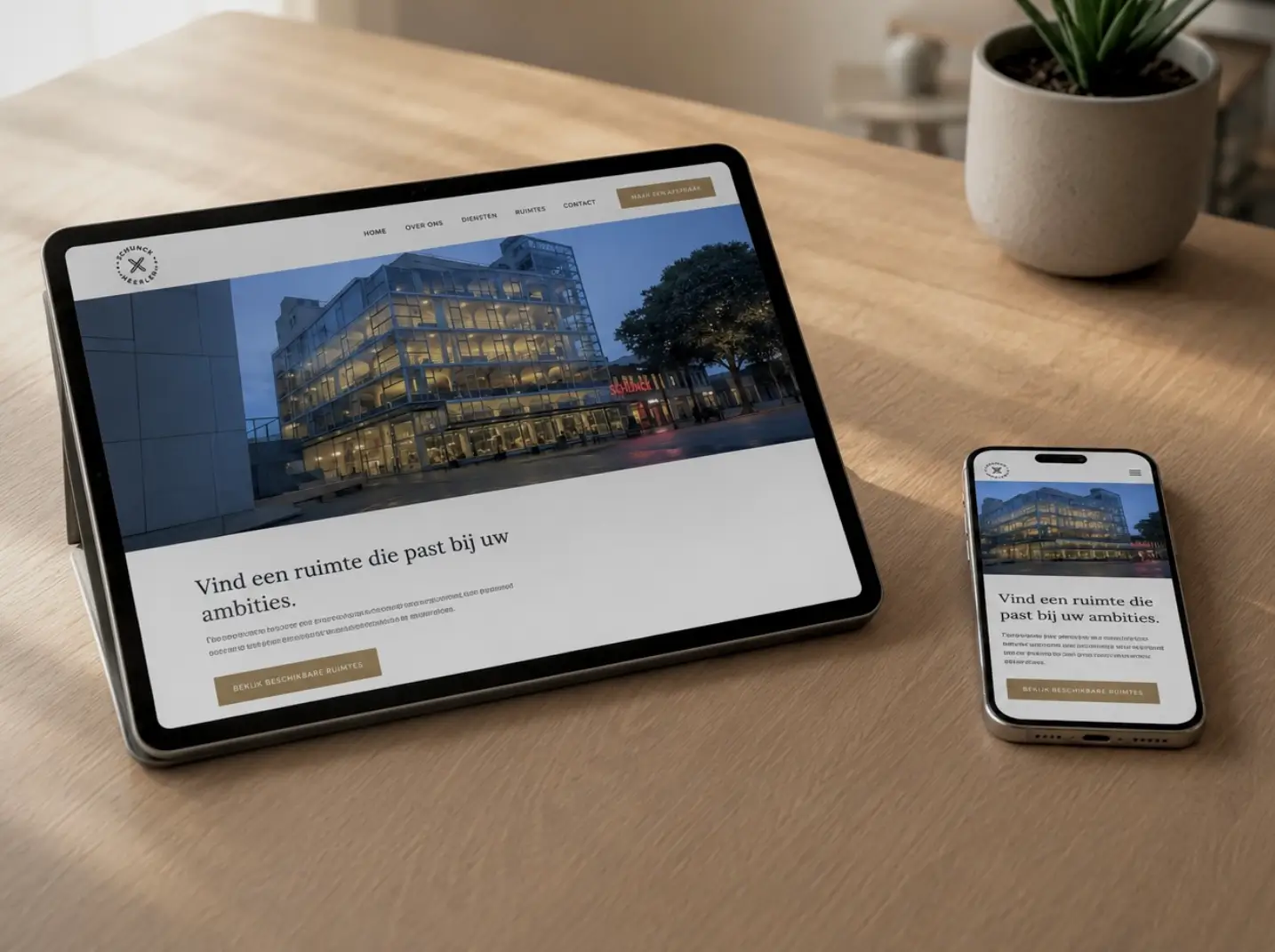 Website van een lokale Heerlense ondernemer met het Glaspaleis Schunck als beeldherkenning