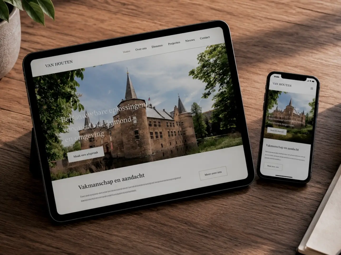 Website van een lokale Helmondse ondernemer met het Kasteel Helmond als beeldherkenning
