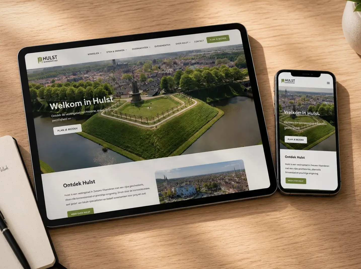 Website van een lokale ondernemer in Hulst met de vestingwallen in stervorm als beeldherkenning
