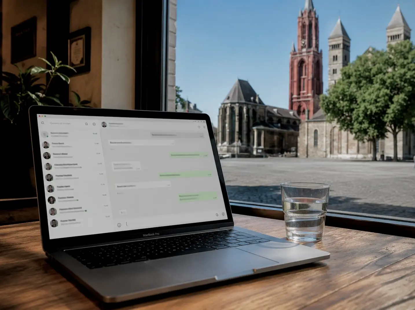 Overleg met een Maastrichtse ondernemer bij een kop koffie op het Vrijthof in het historische centrum