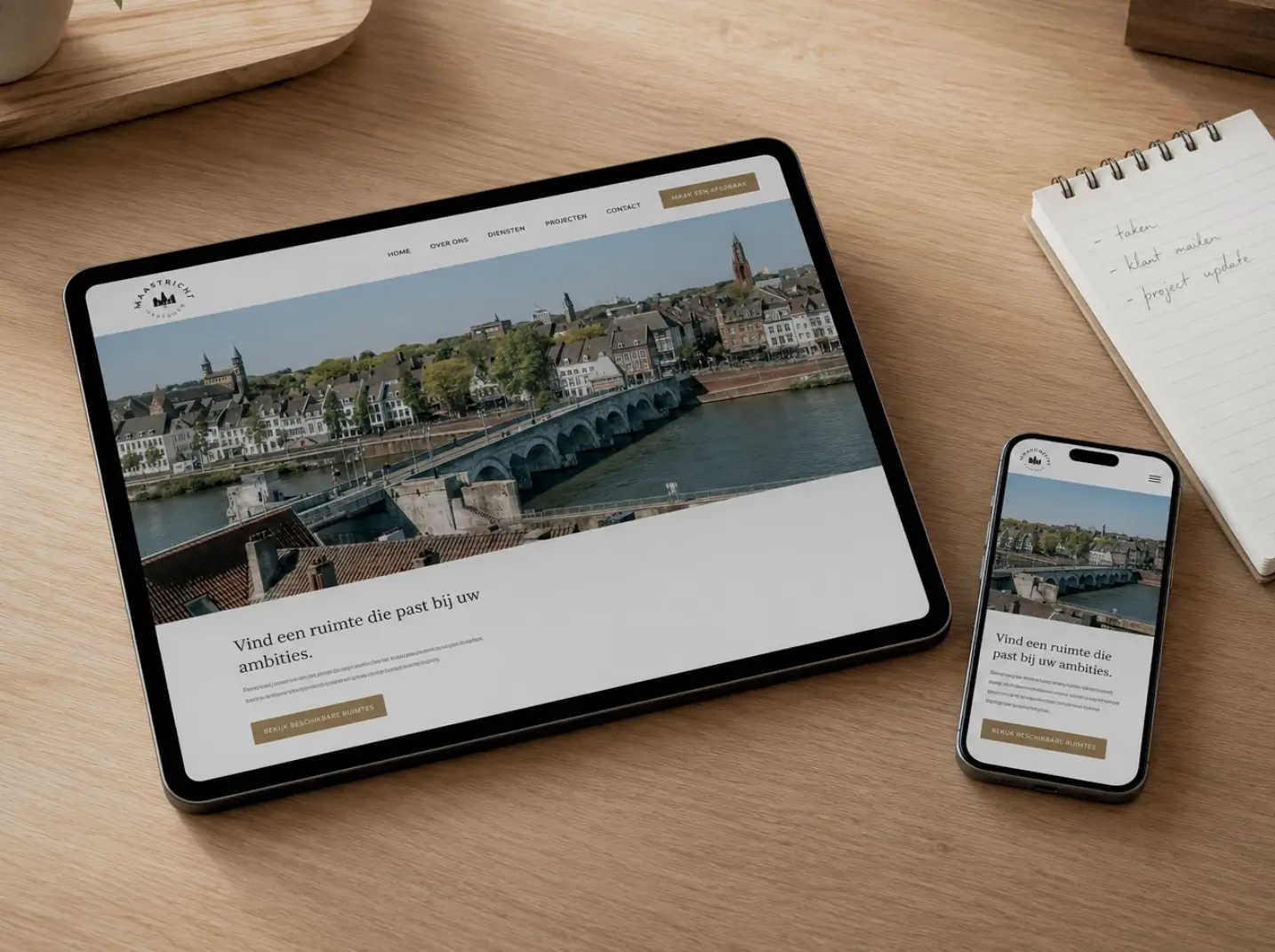 Website van een lokale Maastrichtse ondernemer met de Sint-Servaasbrug als beeldherkenning