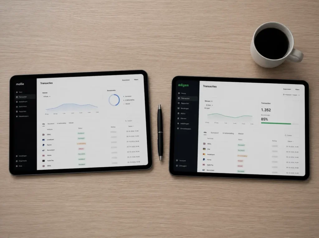 Vergelijking tussen Mollie en Stripe dashboards voor iDEAL betalingen in een WooCommerce webshop