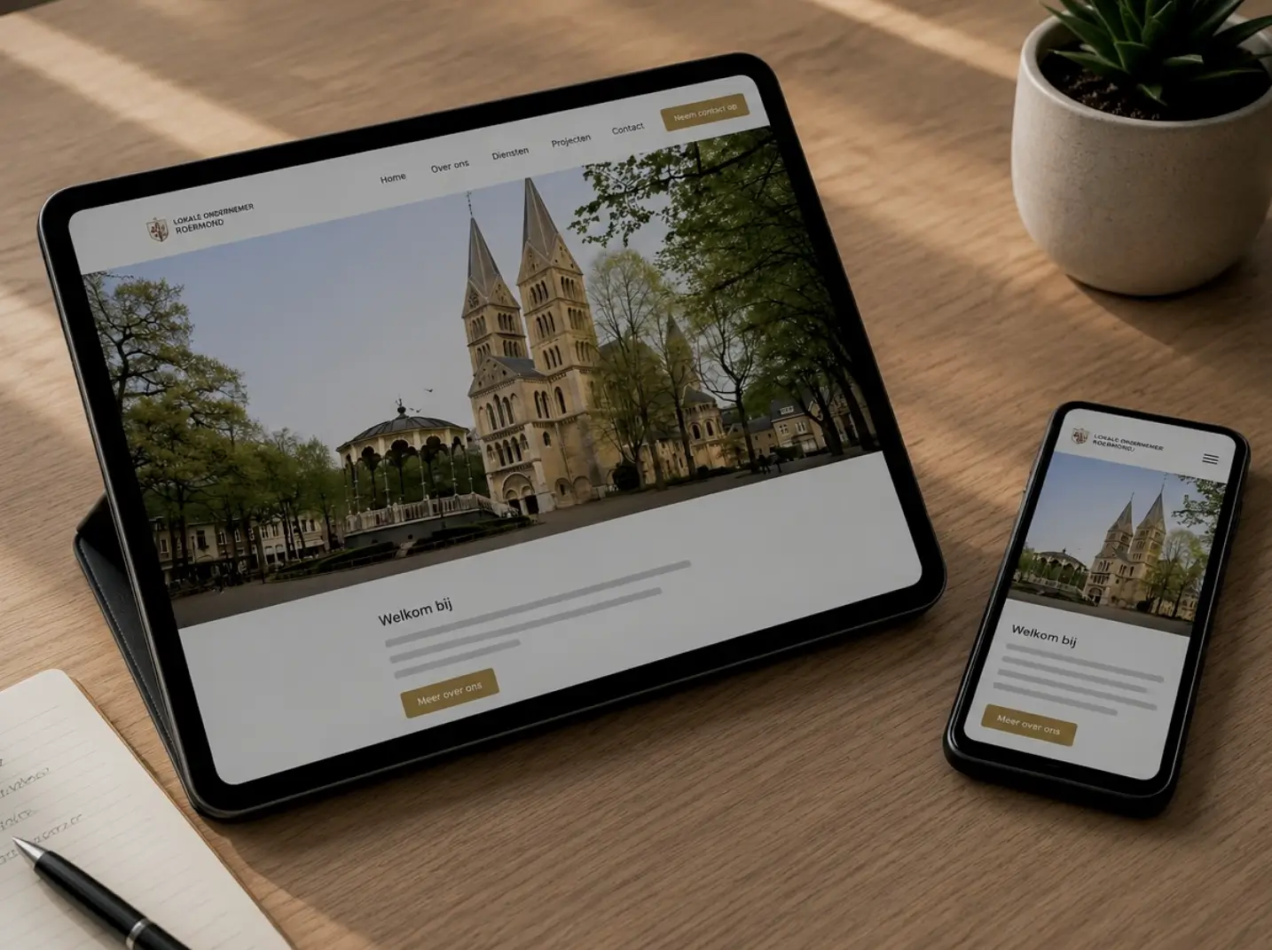 Website van een lokale Roermondse ondernemer met de Munsterkerk als beeldherkenning