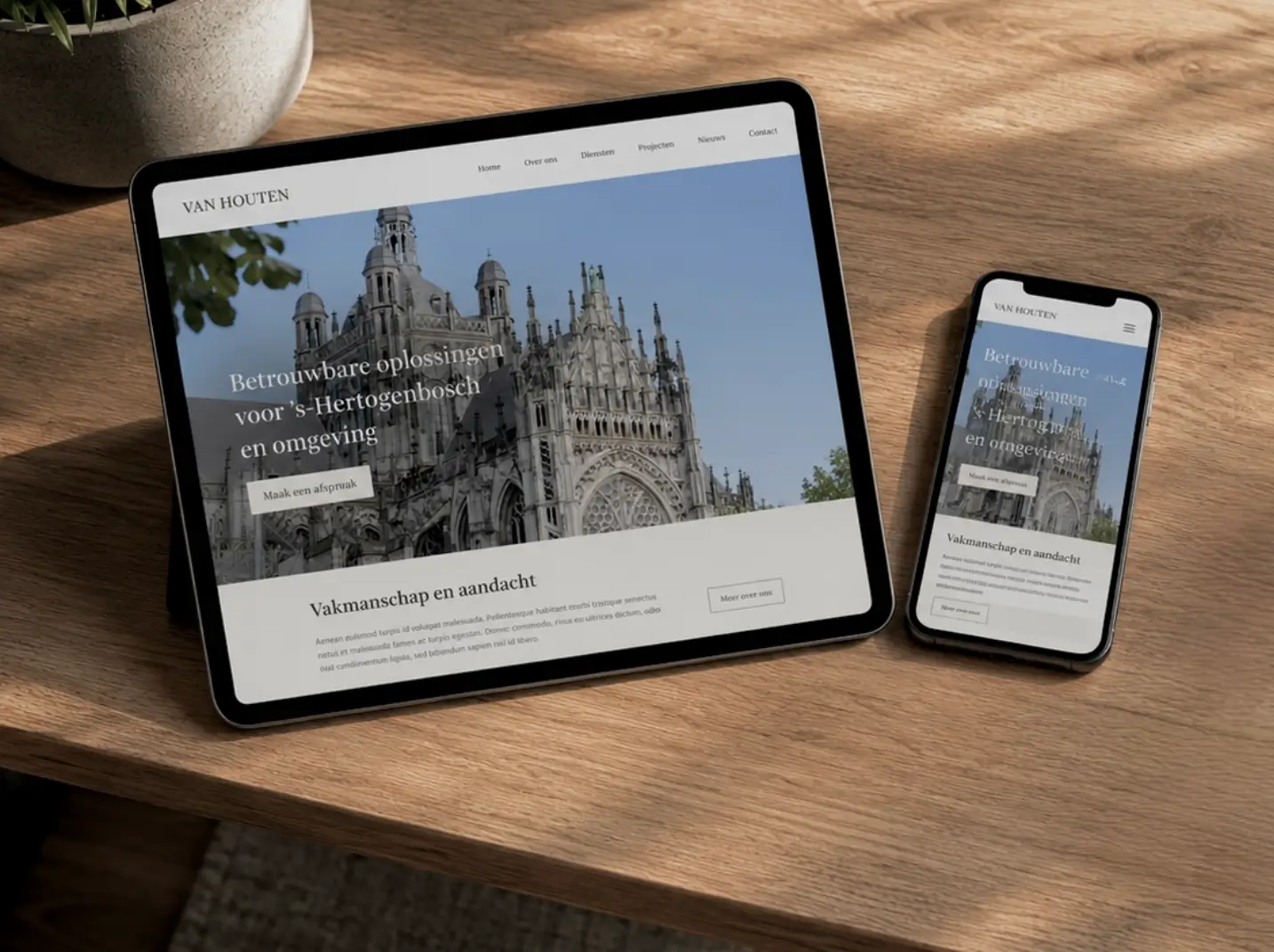 Website van een lokale Bossche ondernemer met de Sint-Janskathedraal als beeldherkenning