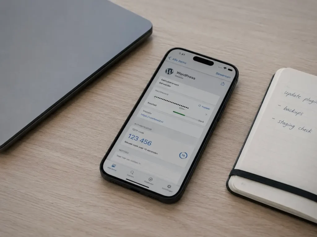 Sterk wachtwoord en twee-factor authenticatie voor WordPress login beveiliging via een password manager