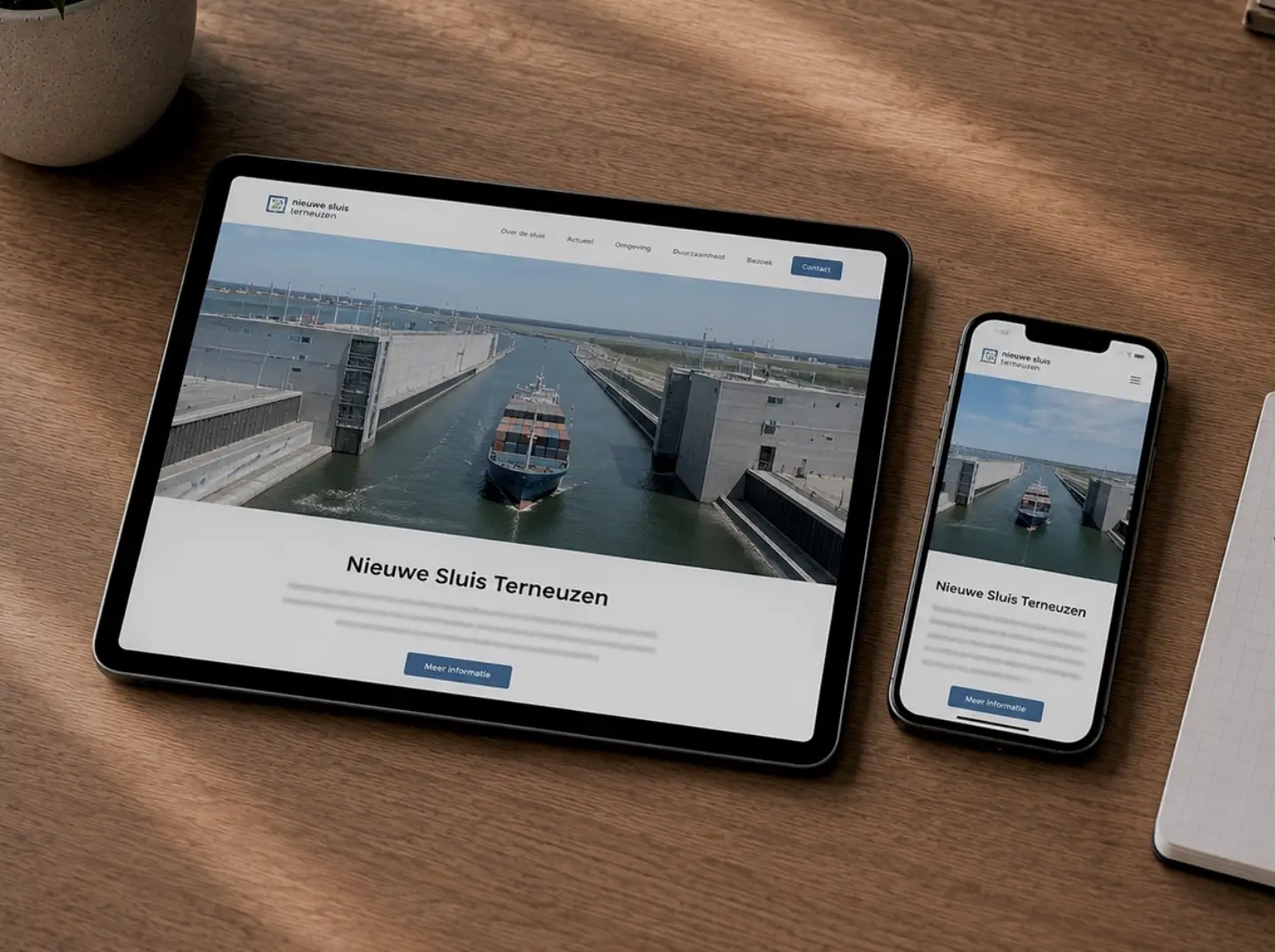 Website van een lokale Terneuzense ondernemer met de Nieuwe Sluis als beeldherkenning