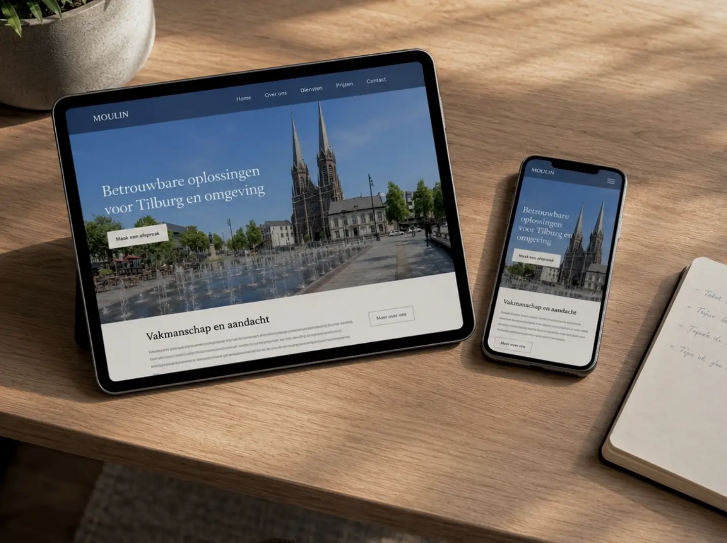 Website van een lokale Tilburgse ondernemer met de LocHal in de Spoorzone als beeldherkenning