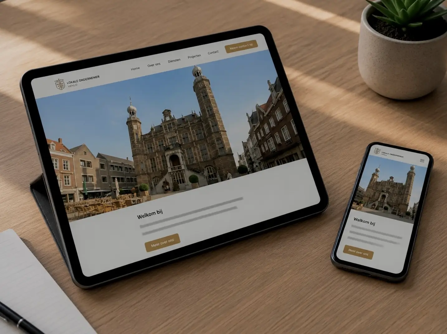 Website van een lokale Venlose ondernemer met het historische Stadhuis Venlo als beeldherkenning