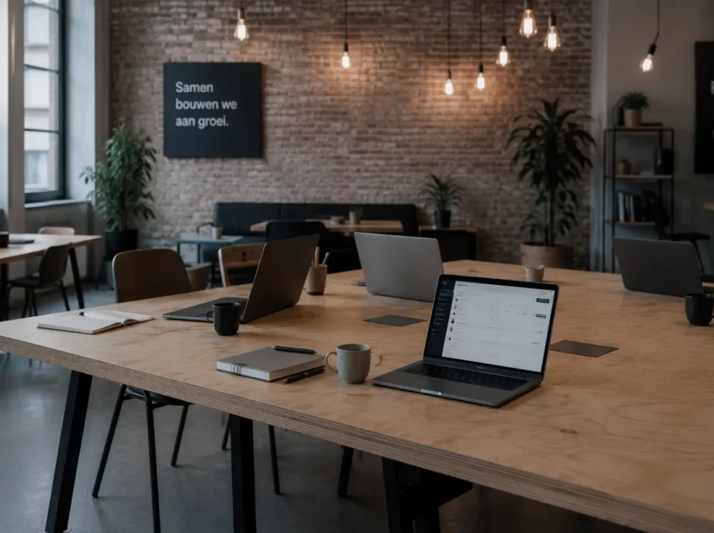 Webbureau coworking-omgeving als contrast tegenover de directe aanpak van een freelance webmaster
