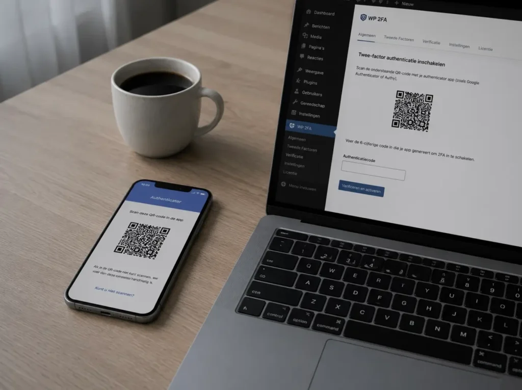 QR-code instellen voor twee-factor authenticatie in WordPress via een authenticator-app op de telefoon