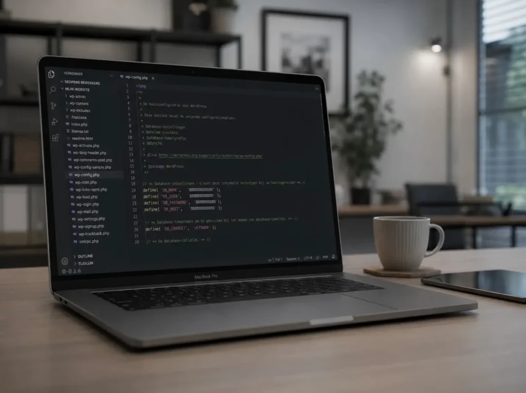 wp-config.php openen om databasegegevens te controleren bij een WordPress connectiefout