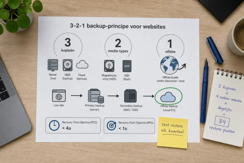 Het 3-2-1 backup-principe als diagram voor websites