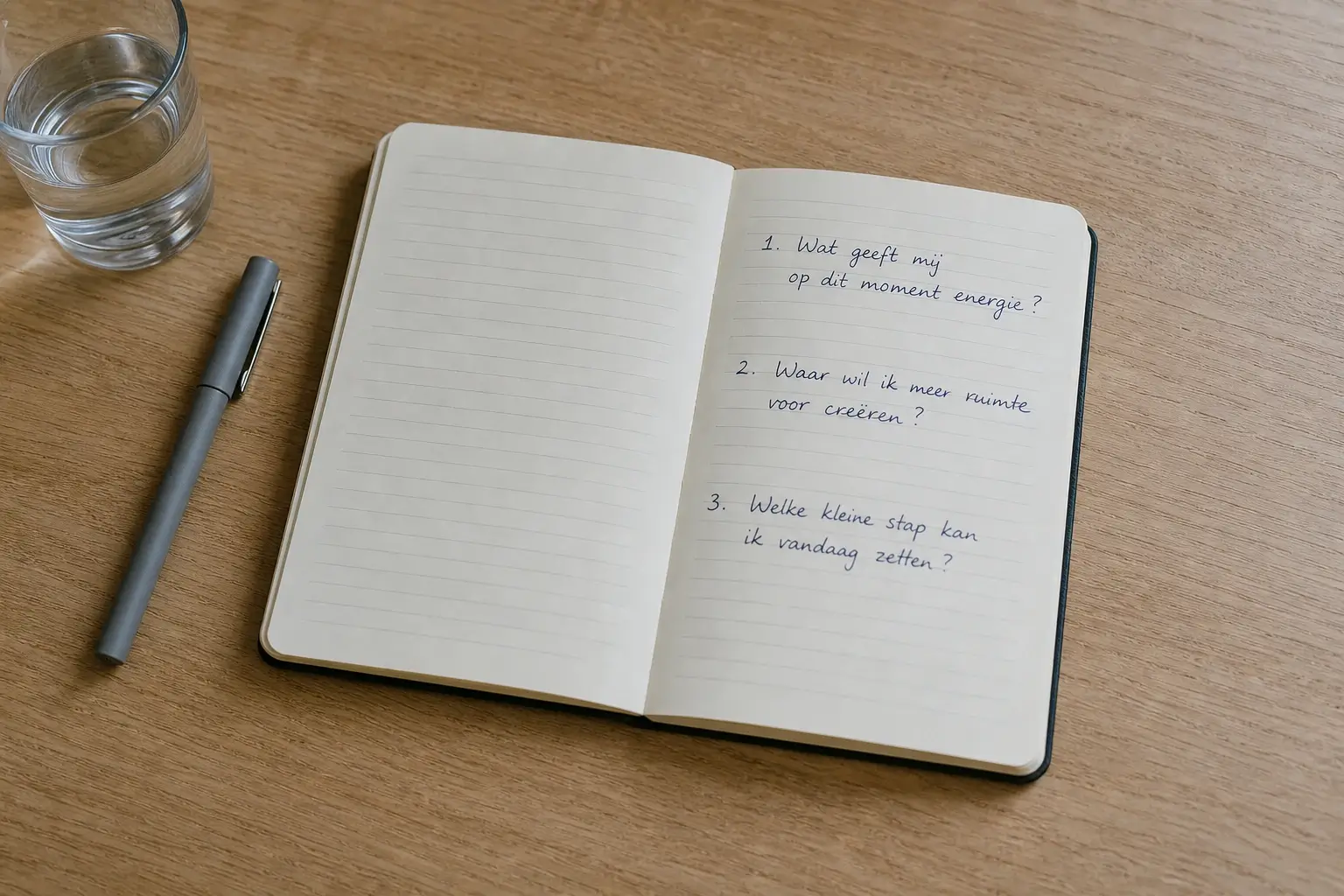 Drie handgeschreven feedbackvragen op notitieblok