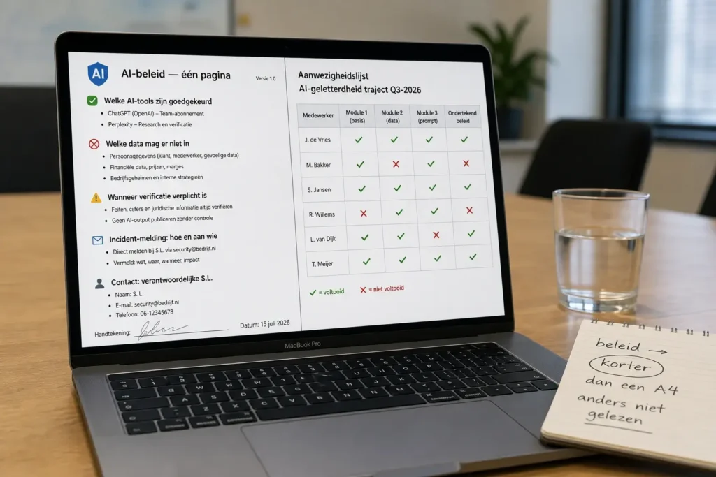 AI-beleid op één pagina en geletterdheids-aanwezigheidslijst