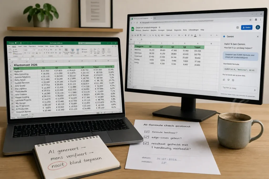 AI in Excel en Google Sheets voor mkb: formule-werk met Copilot en Gemini op de werkplek