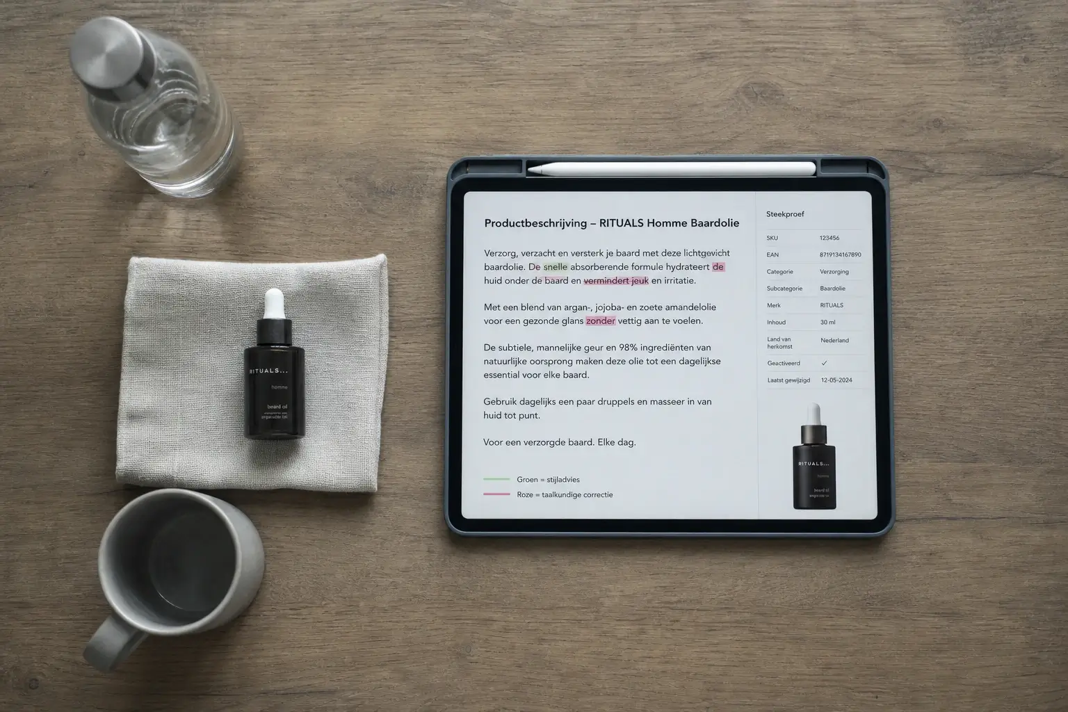 AI-producttekst met inline-correcties