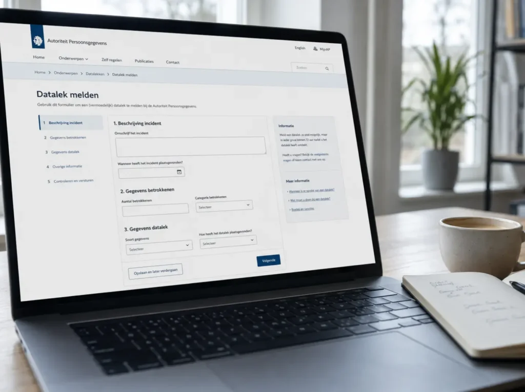 Datalek melden via het officiële formulier van de Autoriteit Persoonsgegevens binnen 72 uur na ontdekking