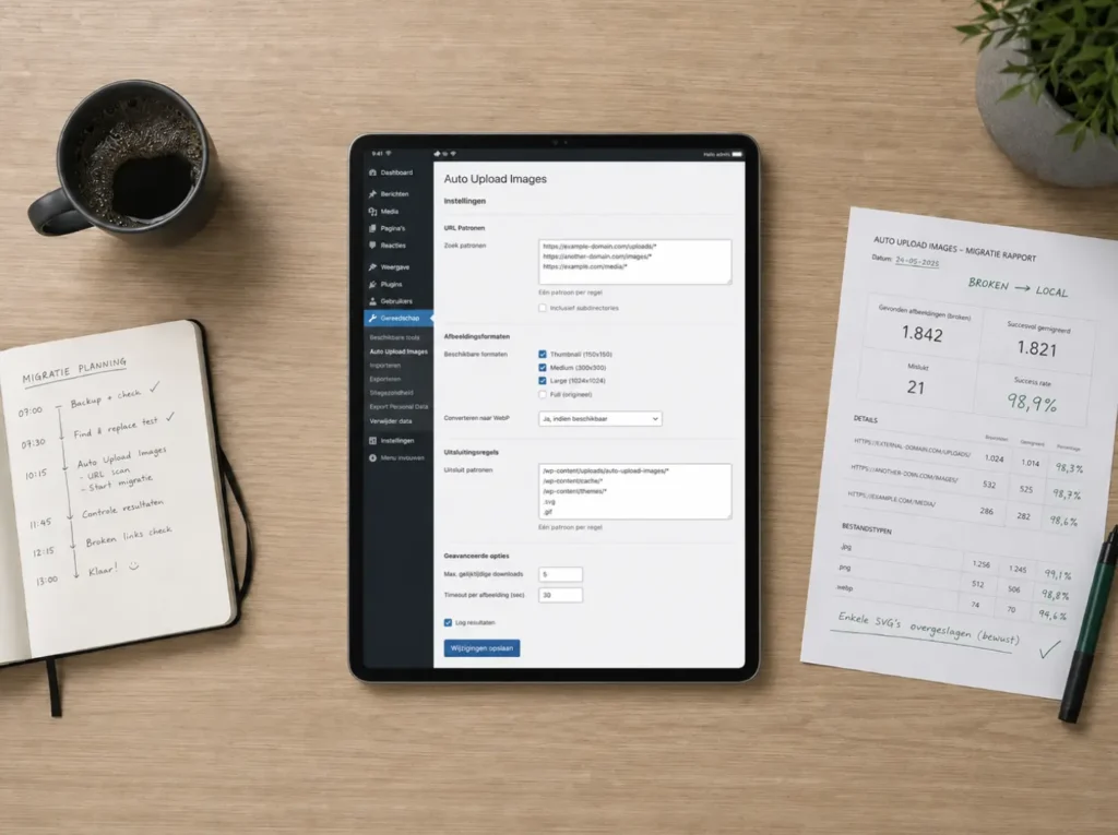 Auto Upload Images plugin instellingen in WordPress voor het lokaal opslaan van Squarespace beelden na migratie