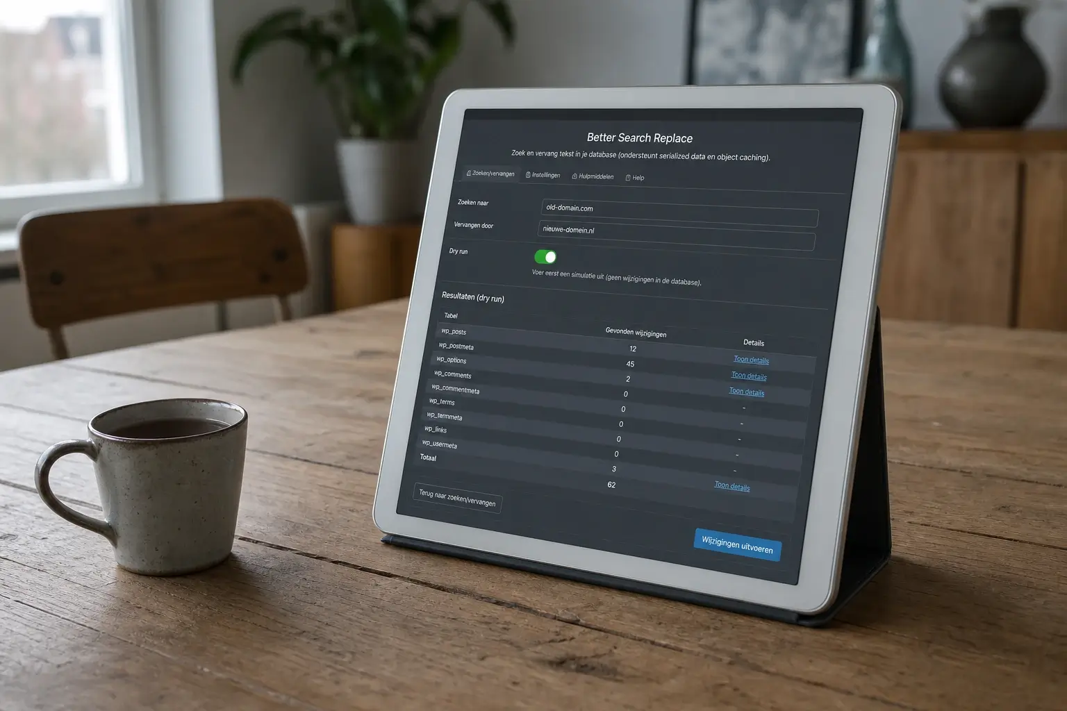 Better Search Replace dry-run resultaten