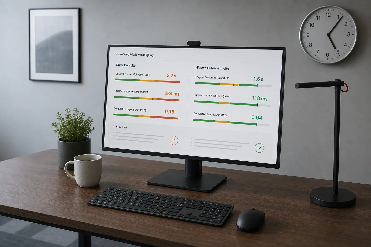 Core Web Vitals voor en na overstap naar Gutenberg