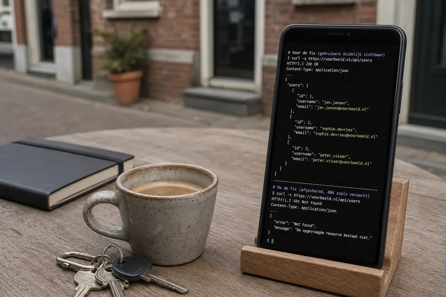 Curl-output voor en na de author-leak fix