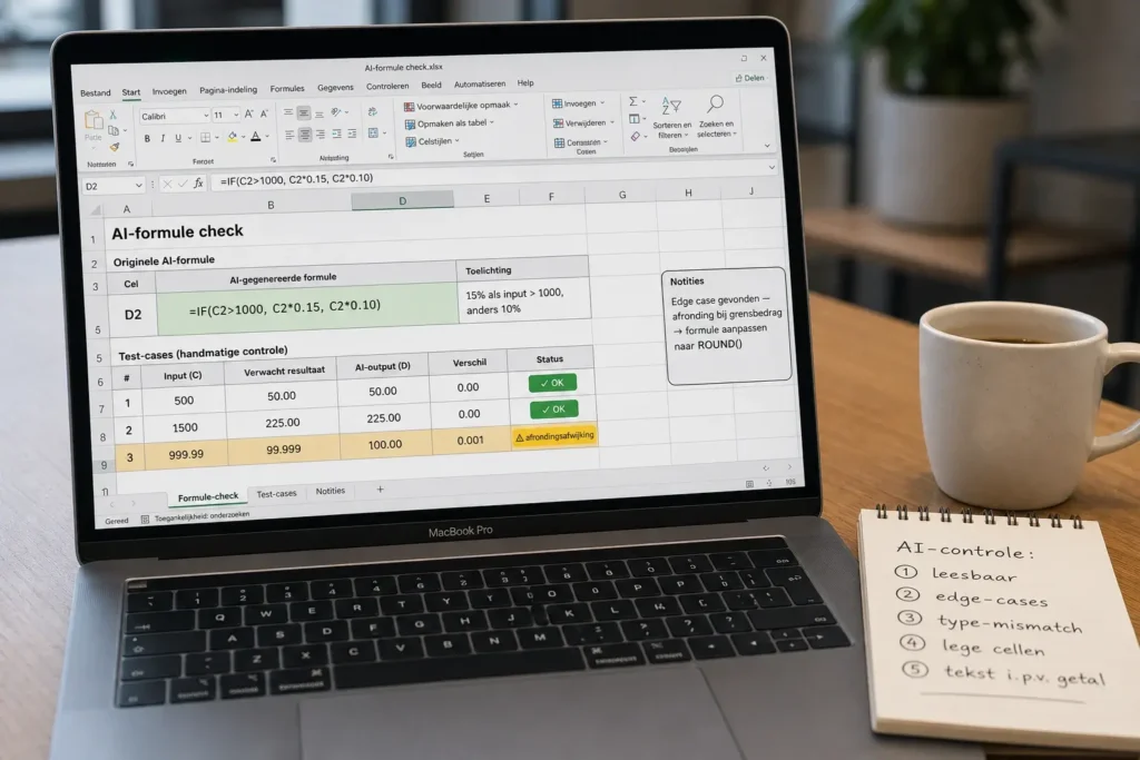 Menselijke nacontrole op AI-gegenereerde formules in Excel
