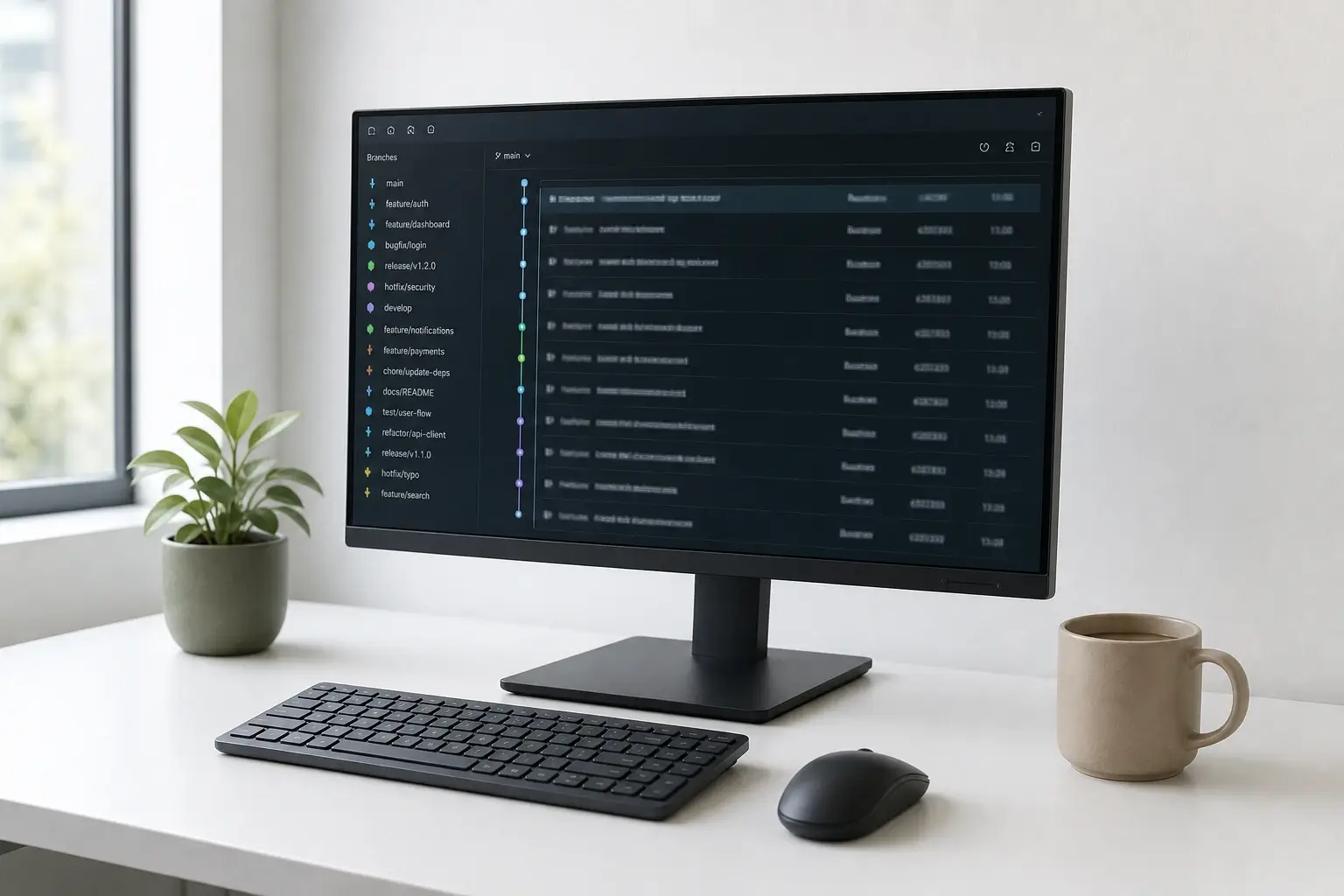 Git-repository met branches en commit-tijdlijn