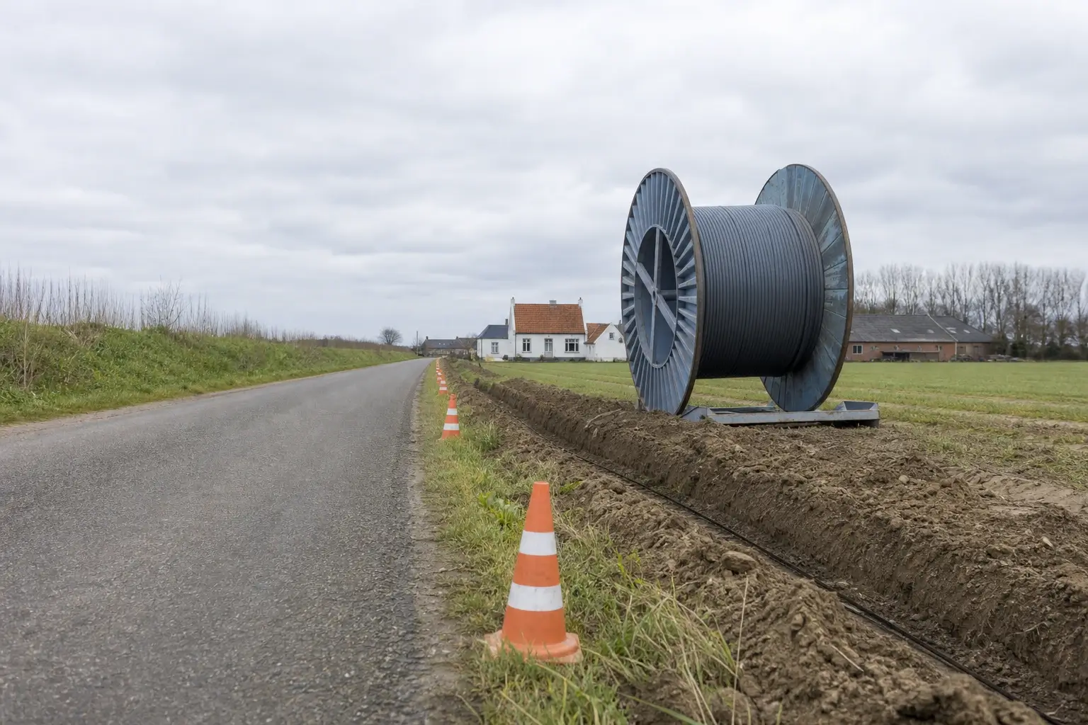 Aanleg-sleuf voor glasvezel in Zeeuws dorp