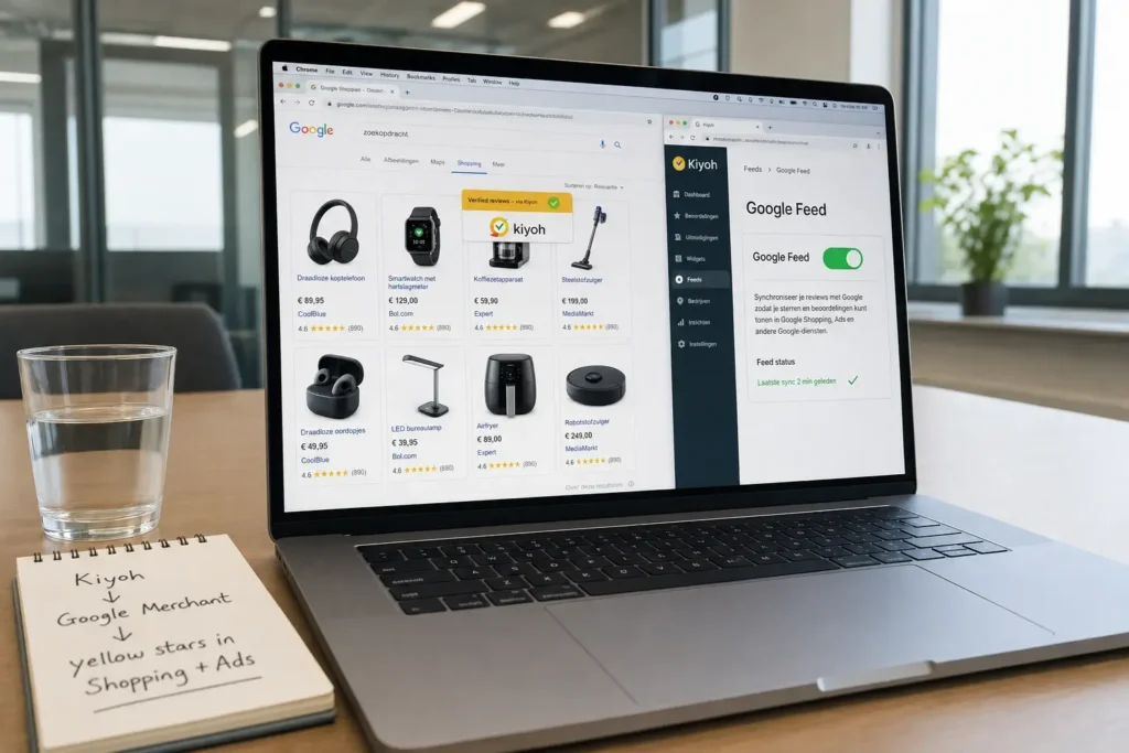 Gele sterren in Google Shopping via verified reviews zoals Kiyoh