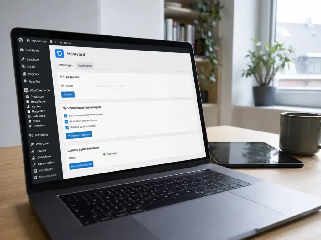 Moneybird WooCommerce koppeling met API-credentials en sync-instellingen voor automatische facturen
