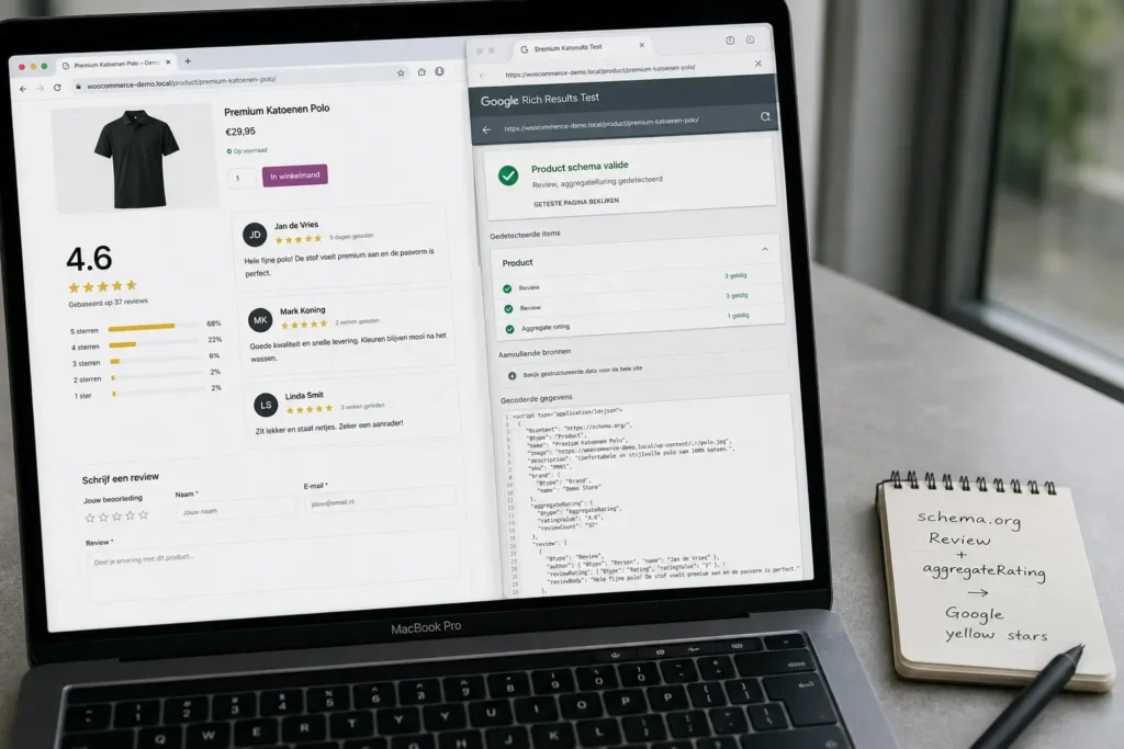 Native reviews op een WooCommerce-productpagina met schema