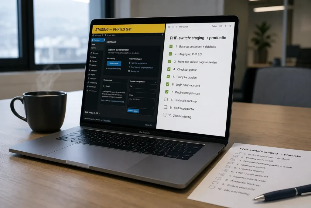 Checklist voor de PHP-switch op staging en daarna productie bij een WordPress site