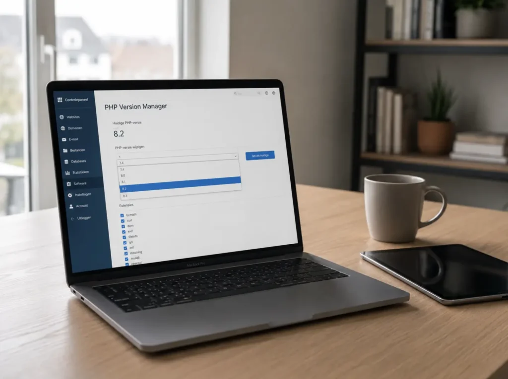 PHP-versie instellen via hosting-paneel voor WordPress site met dropdown van beschikbare versies