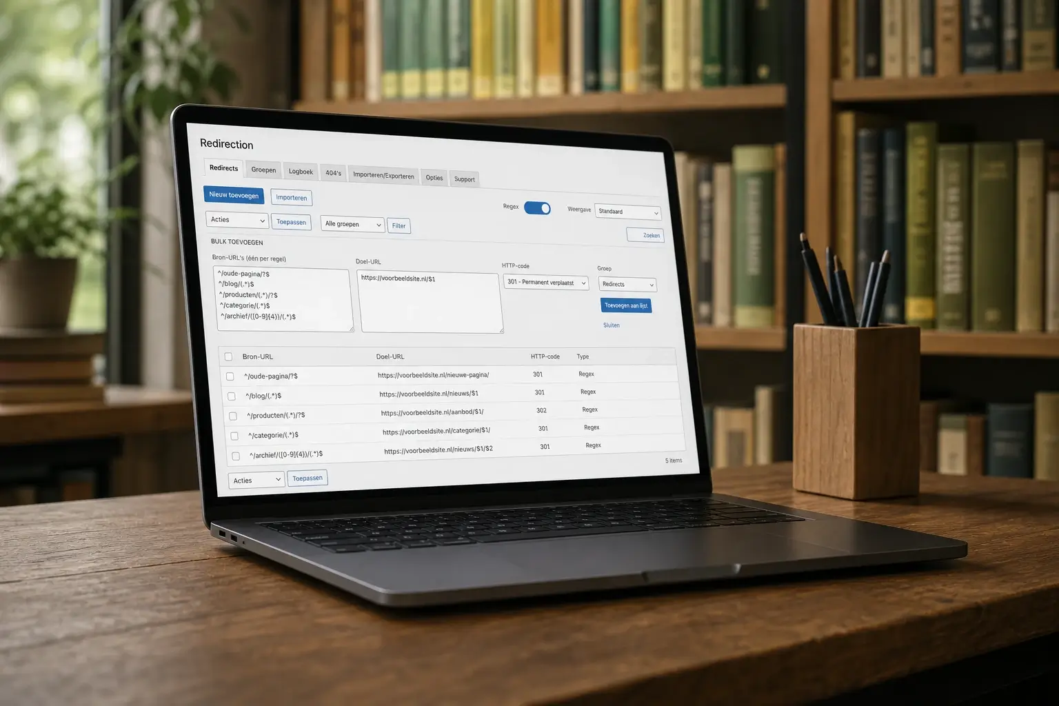 Redirection plugin met Regex-bulk regel