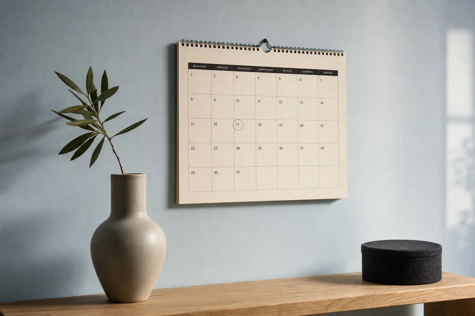 Muurkalender met markering voor timing feedback