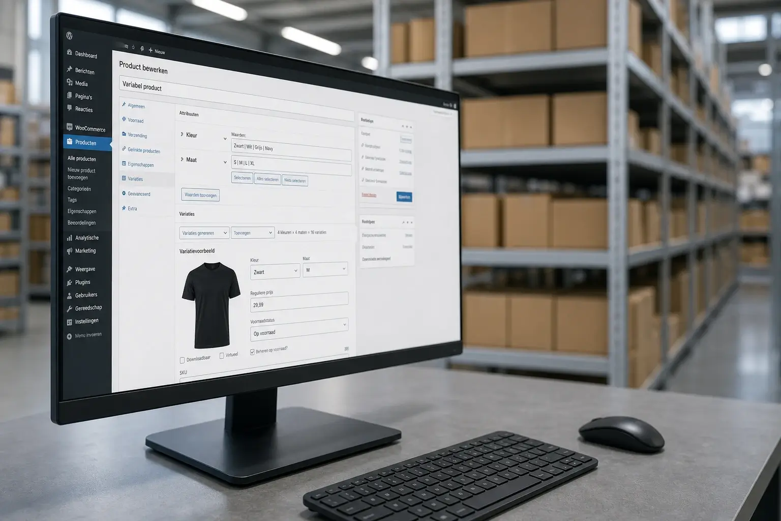 Variabel product met matrix van kleuren en maten