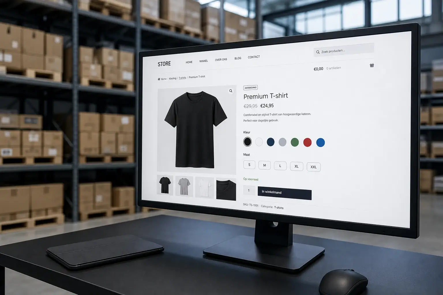 Variatie-swatches voor kleur en maat op productpagina