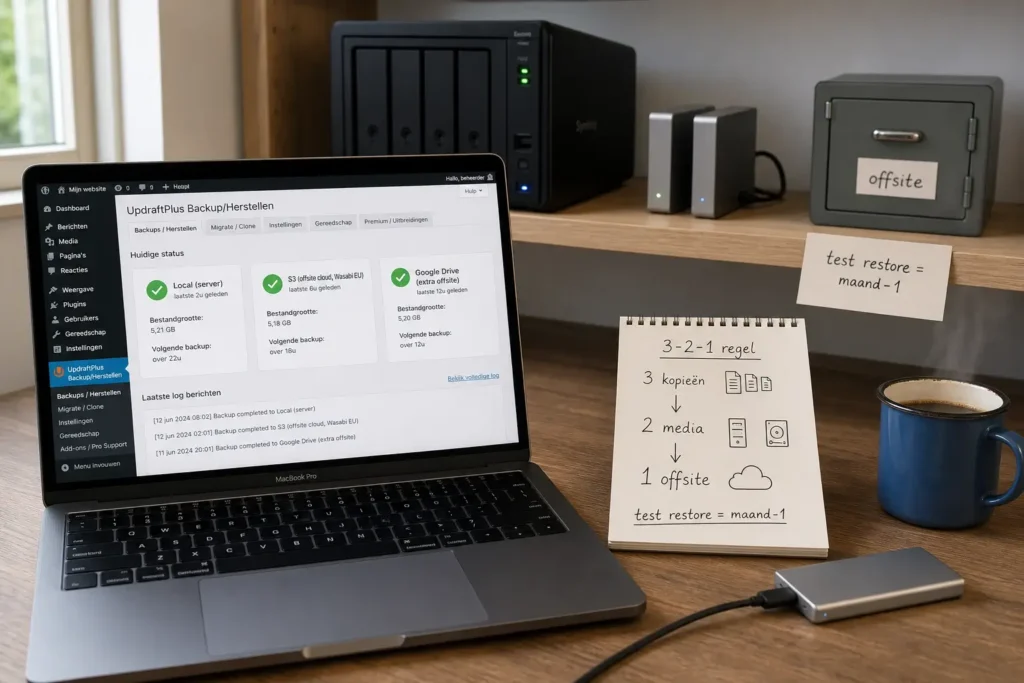 Werkplek voor het inrichten van website-backups volgens de 3-2-1 regel
