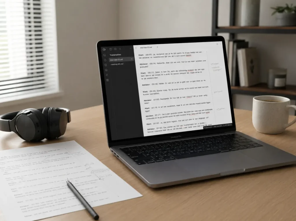 Nacontrole van Whisper transcript in text-editor met spell-check en handmatige correcties voor Nederlandse audio