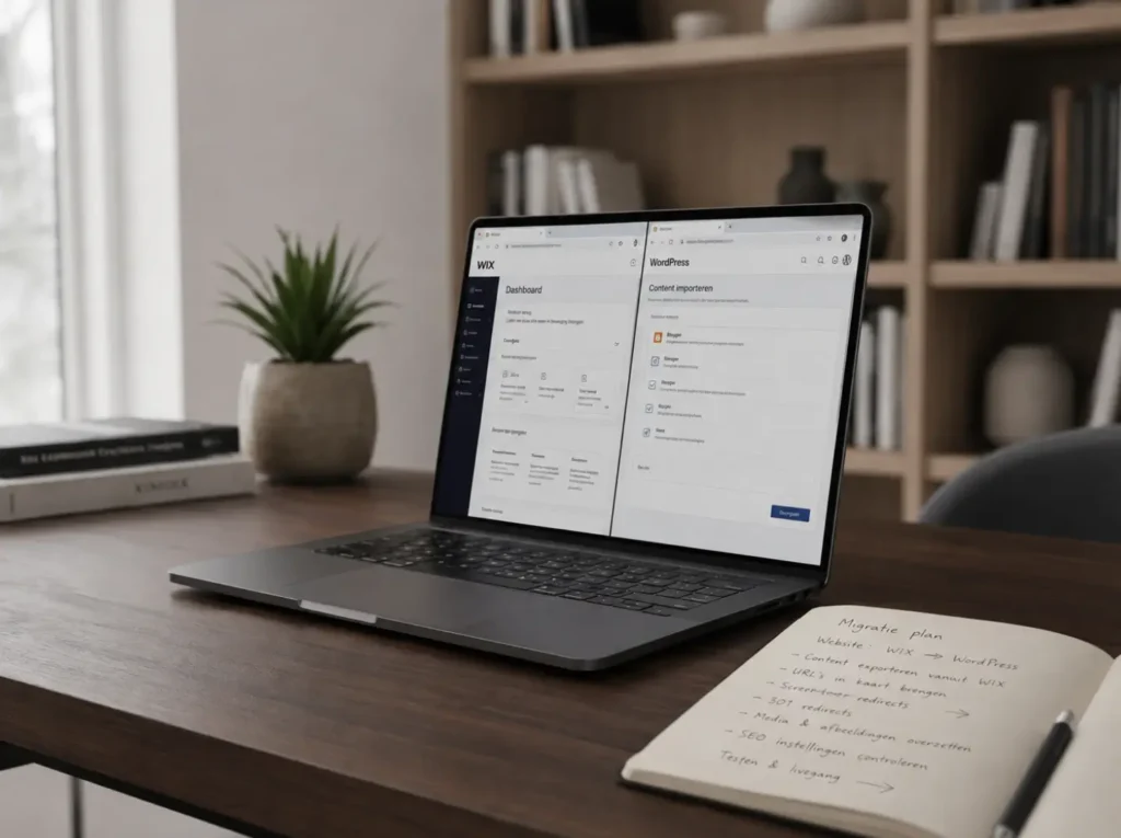 Wix naar WordPress migratie plannen vanuit een study met admin-vergelijking en handgeschreven migratie-plan