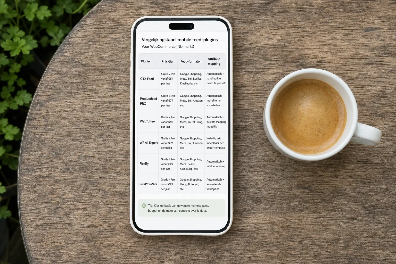 Vergelijkingstabel WooCommerce feed-plugins